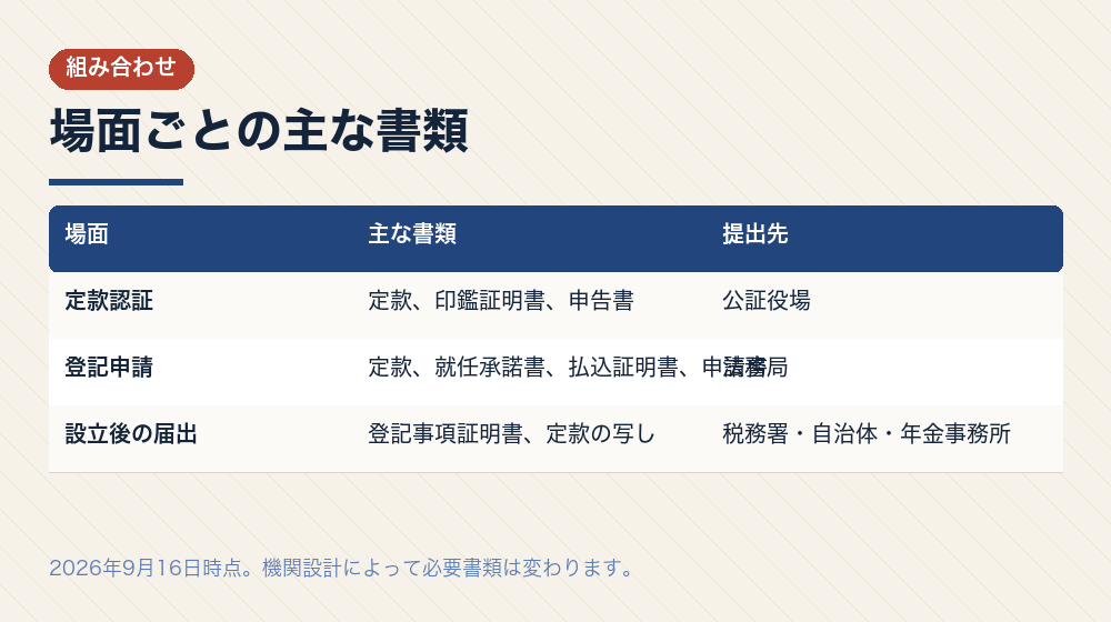場面ごとの主な書類