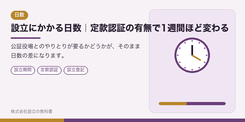 設立にかかる日数｜定款認証の有無で1週間ほど変わる