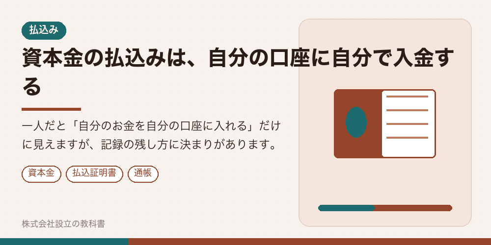 資本金の払込みは、自分の口座に自分で入金する