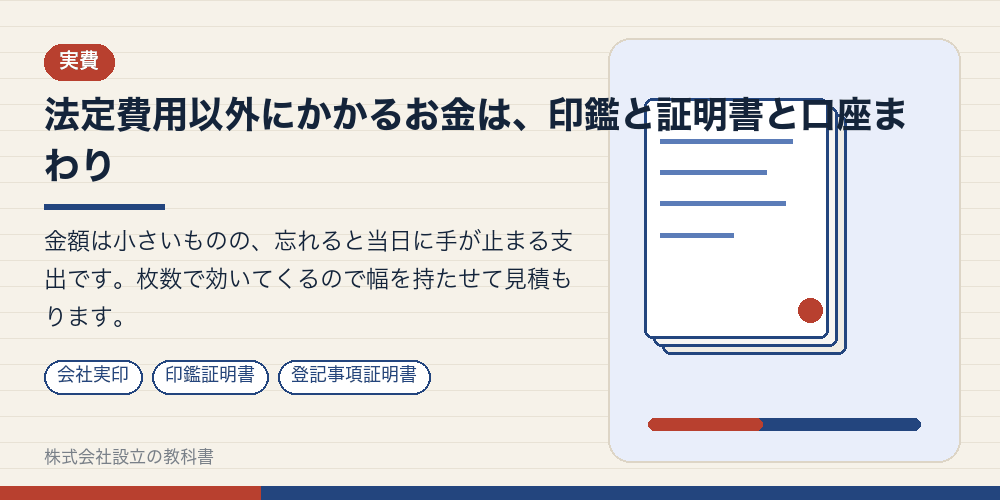 法定費用以外にかかるお金は、印鑑と証明書と口座まわり