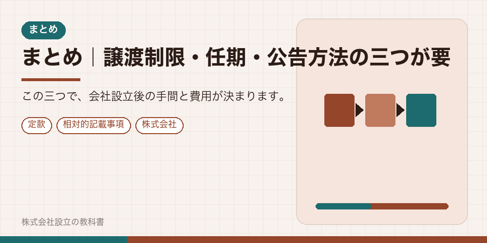 まとめ｜譲渡制限・任期・公告方法の三つが要