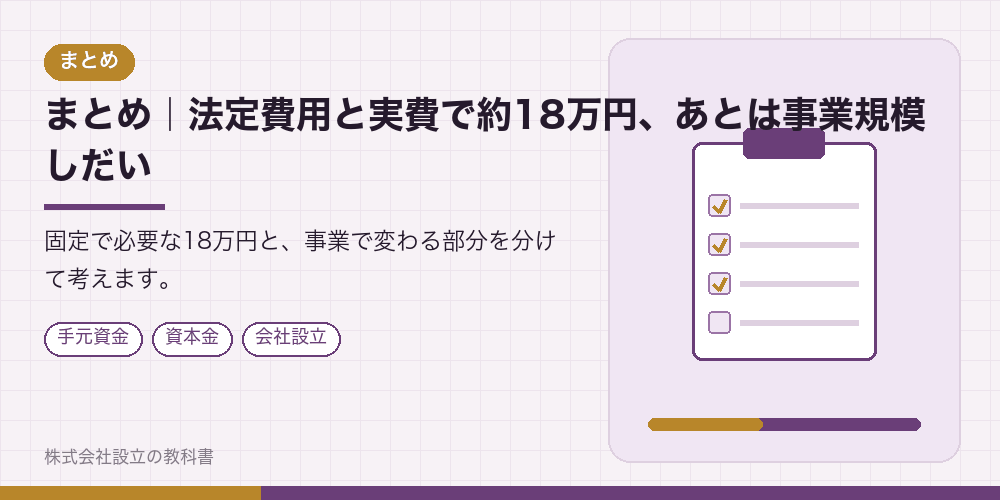 まとめ|法定費用と実費で約18万円、あとは事業規模しだい