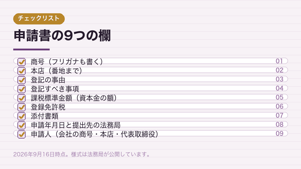 申請書の9つの欄